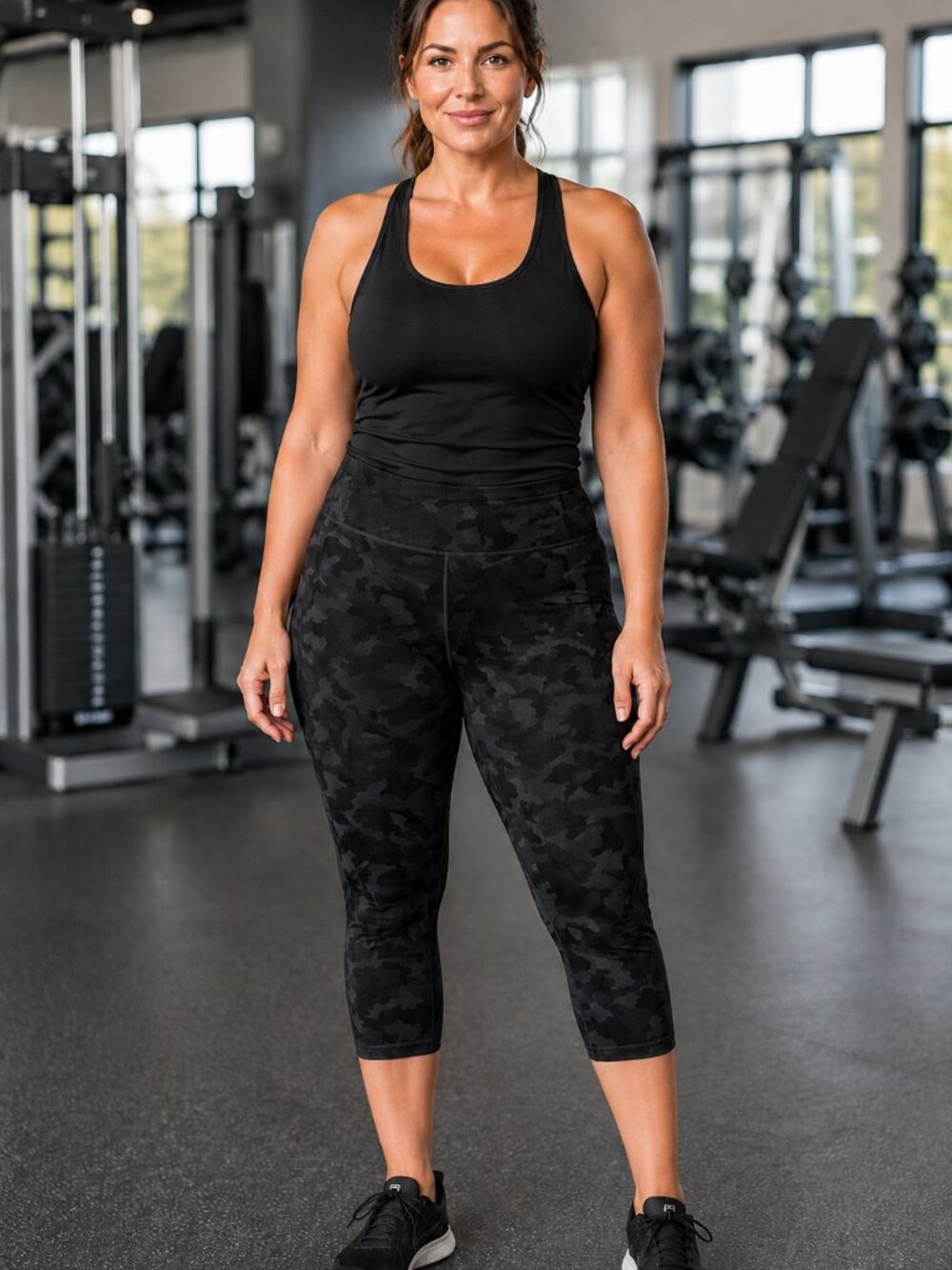 DANSKIN Leggings Pull-On Crop Gray & Black Camo XL